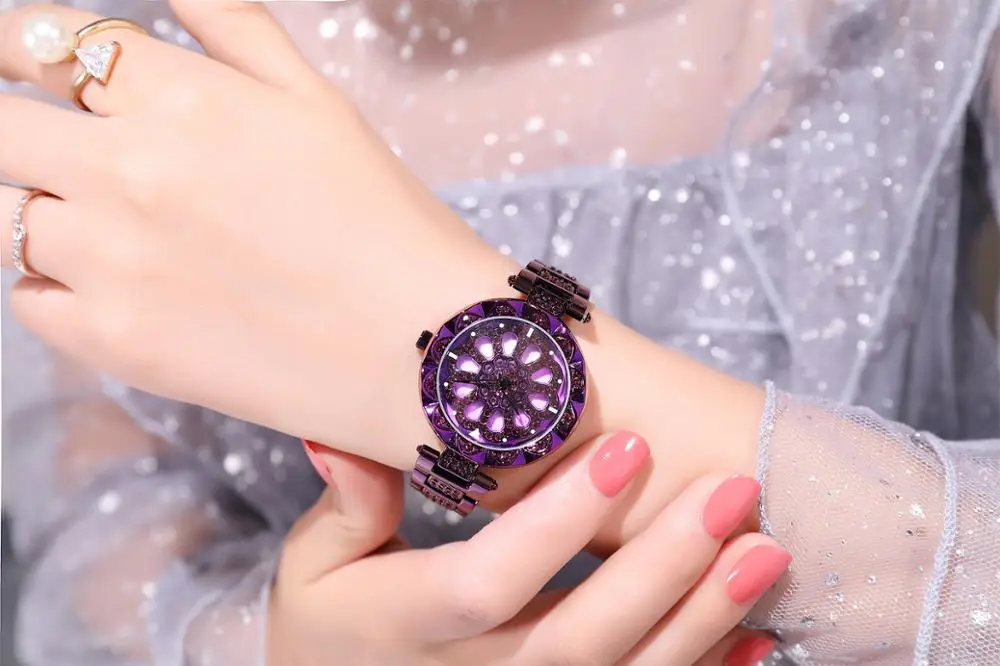 montre femme marque de Lux Модные женские Цветочные Стразы с магнитным стальным ремешком повседневные женские кварцевые часы Relogio Fem