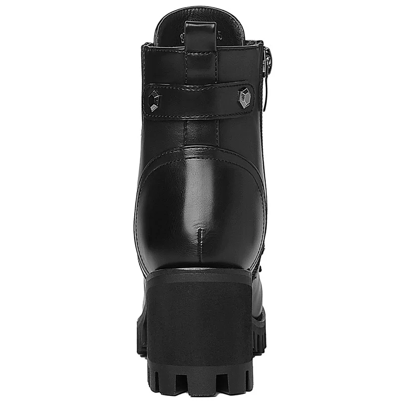 

Gucci Tianlun 2019 Autumn And Winter New Style round-Toe Square Heel Side Zipper Short Boots Leather Boot Waterproof Platform WO