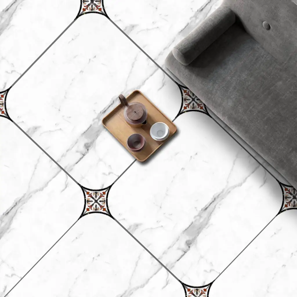 European Self Adhesive PVC Ceramic Tile Stickers Waterproof Floor Wall Sticker Diagonal Kitchen Home Decoration