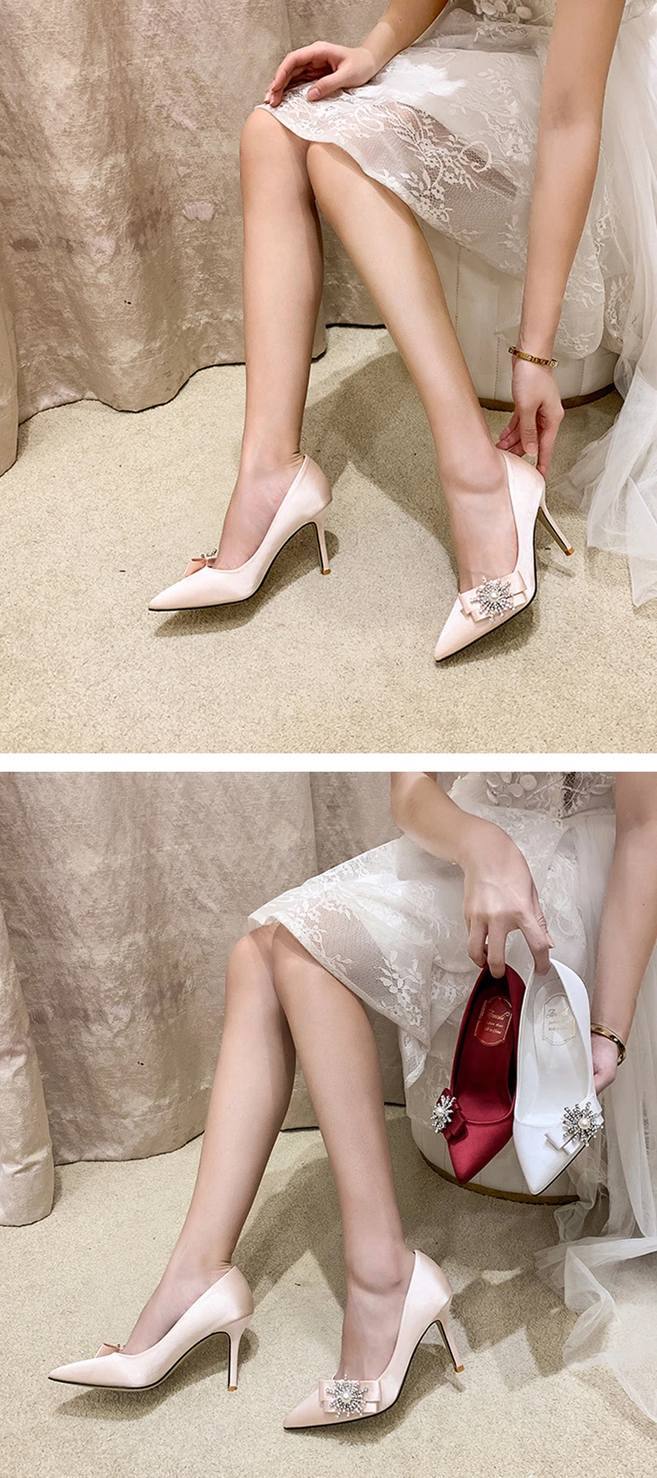 Роскошная женская свадебная обувь на высоком каблуке Стразы шелковые женские туфли-лодочки острый носок Брендовая обувь для вечеринок на высоком каблуке размера плюс новое поступление