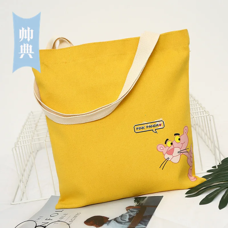 Manufacturers Direct Selling Korean-style Single-shoulder Canvas Bag Fashion Schoolbag Hand Pink Panther Cartoon Canvas Bag Whol