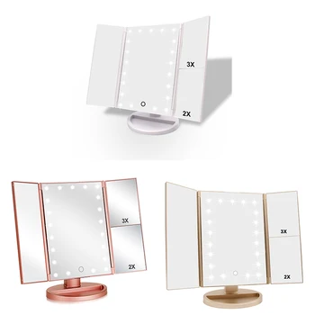 

Tri-Fold Vanity Mirror With 3X/2X/1X nification,21 Natural Led Nights And Press Sn, Batteries And Usb Power Supply Adjust