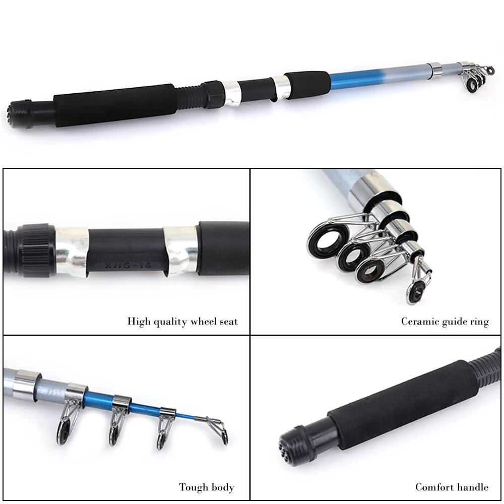 Hot New Fishing Rod Combos with Telescopic Fishing Pole Spinning Reels Fishing Carrier Bag Lure line Sets For Travel Fishing