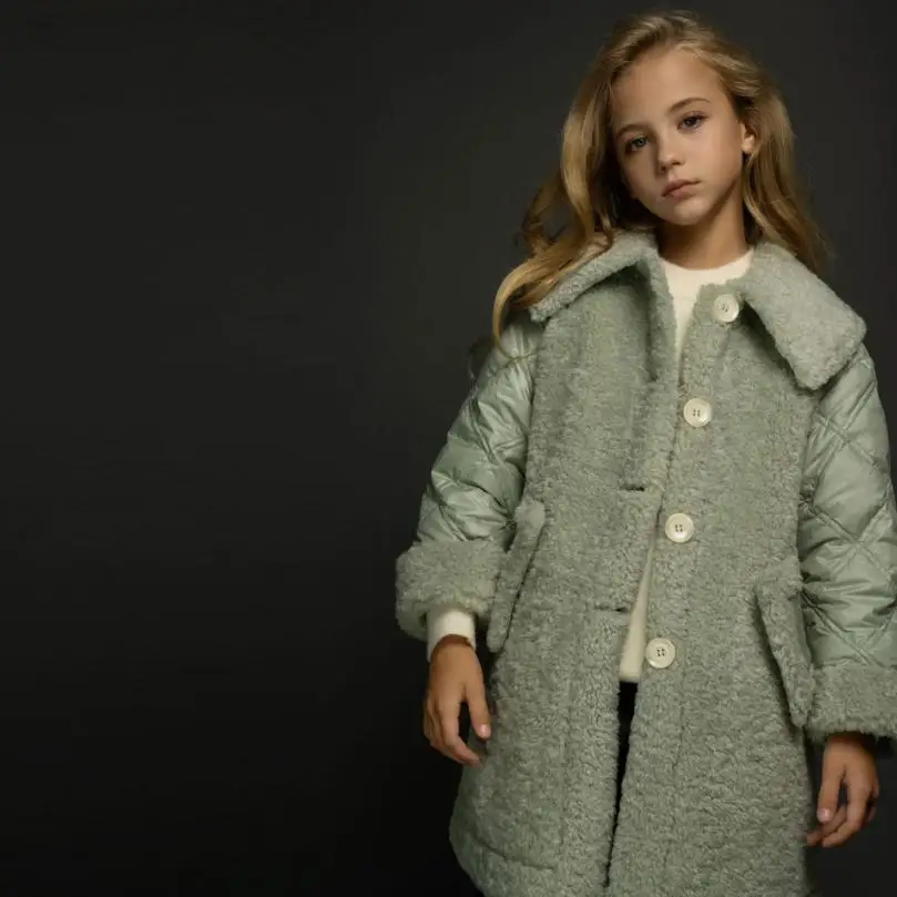 Зимняя модная брендовая детская шуба из искусственного меха ягненка, толстое теплое Стеганое пальто из искусственного меха, Детская куртка Modis, пальто - Color: Bean green