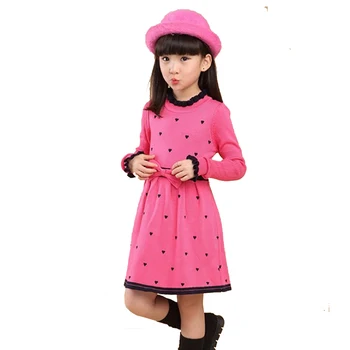 

Kids Girls Clothes Children School Autumn Winter Red Black Long Sleeve Long Knitted Sweater Dress For Girls Princess Dress New