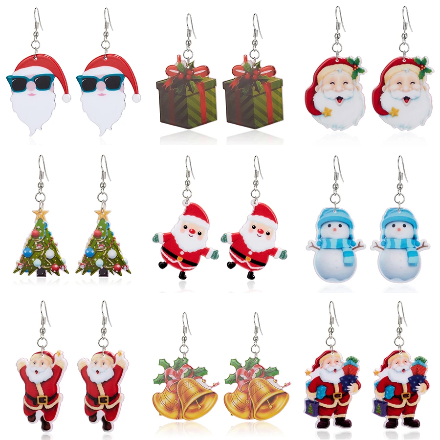 

Rinhoo Christmas Acrylic Earrings Gift Cool Santa Claus Bell Christmas Tree Wreath Dangle Earrings Xmas New Year Gifts for Women