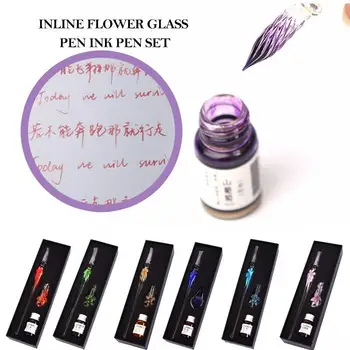 

Glass Signature Pen Vintage Chalk Handmade Writing Tools Stationery Transparent with 7ml Ink Creative Novelty
