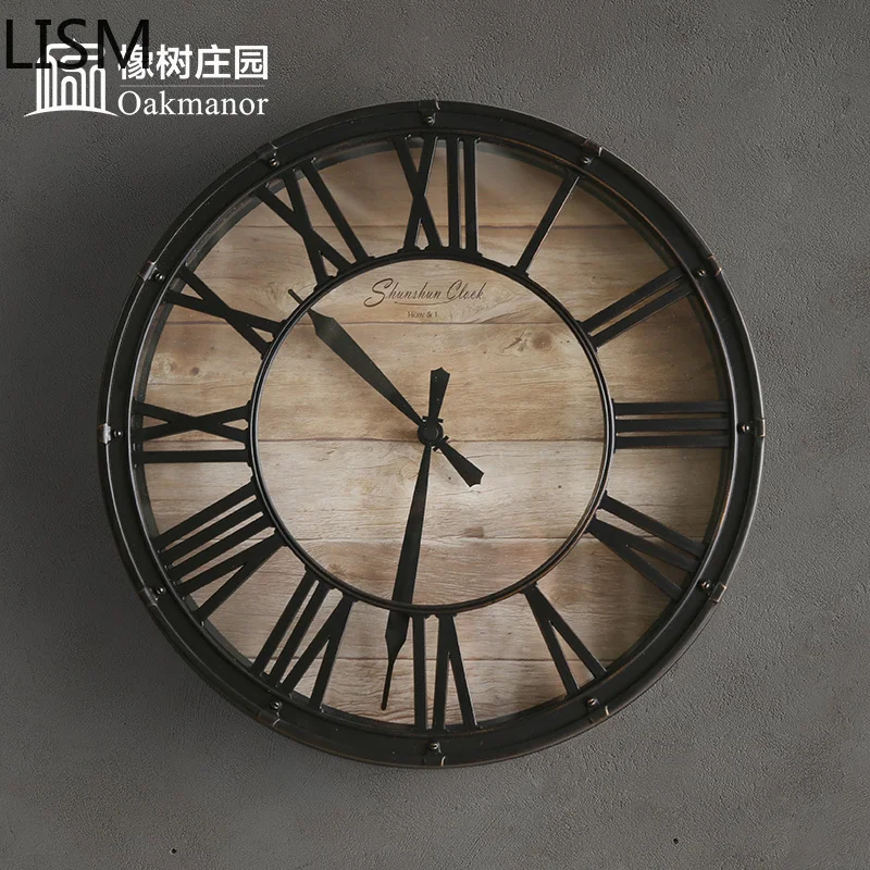

Wood Creative Wall Clock Metal 3d European Retro Black Living Room Wall Clocks Home Decor American Industrial Cuckoo Clock Wall