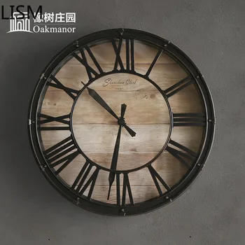 

Wood Creative Wall Clock Metal 3d European Retro Black Living Room Wall Clocks Home Decor American Industrial Cuckoo Clock Wall