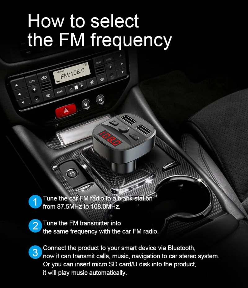 Автомобильный fm-передатчик Konrisa, Bluetooth 5,0, A2DP, музыкальный плеер, Handsfree, автомобильный комплект, 5 В, 3,4 А, двойной USB порт, поддержка, USB драйвер, TF карта