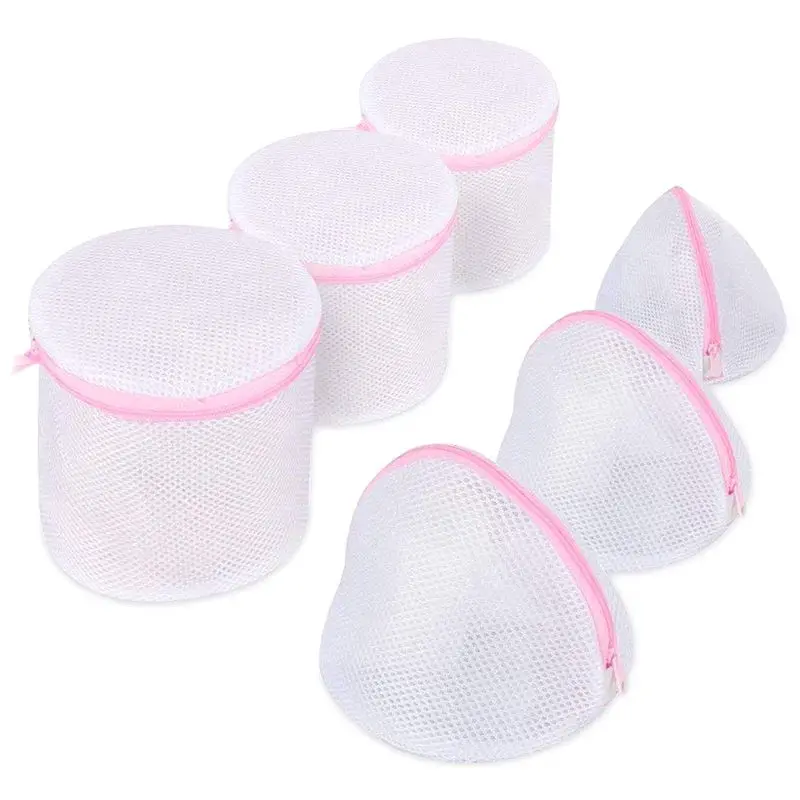

Mesh Laundry Bag 6 in 1 Set with Zips Handle Small Triangle-Shape x 3/Cylinder x 3 Laundry Net Fine Lingerie Wash Bags 6 Reusabl