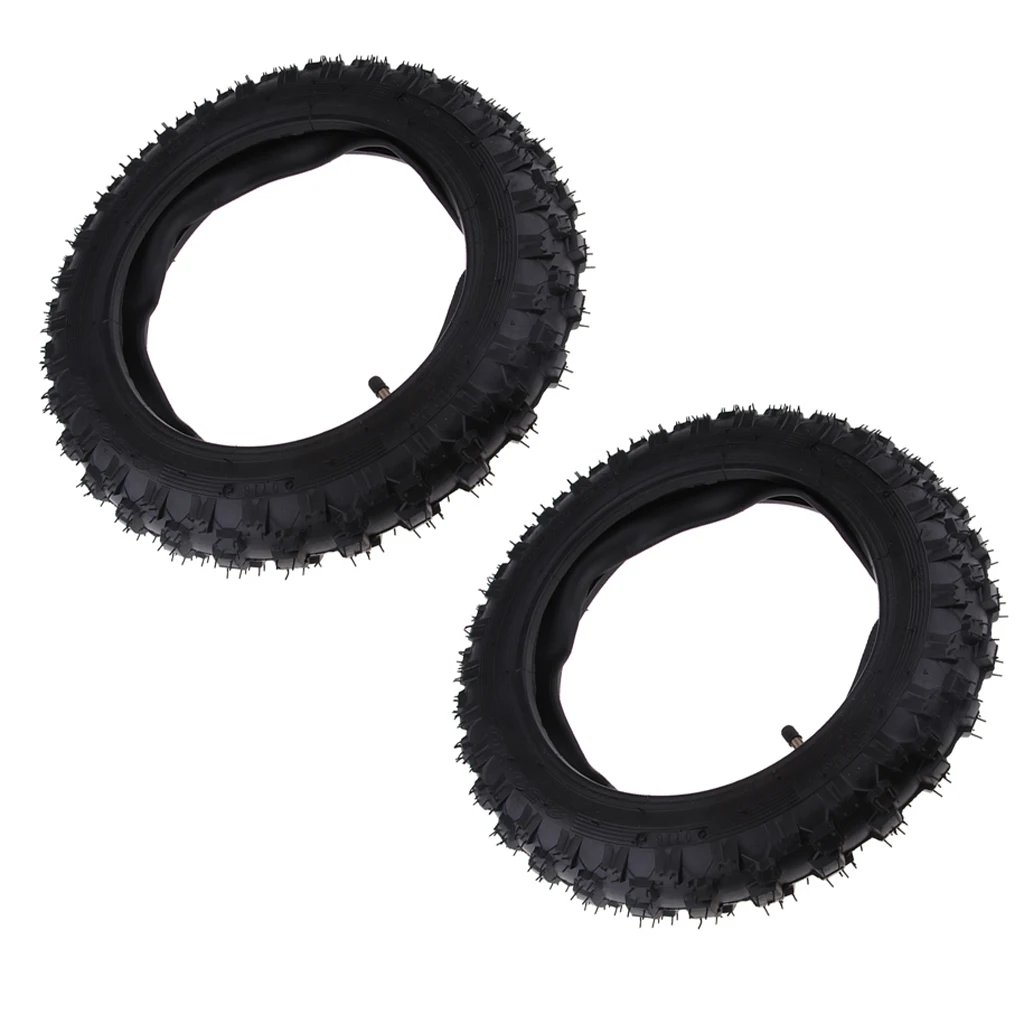 2 Pieces Tire and Inner Tube Size 2.5-10 Front or Rear Knobby Tread - Fit for Motorycle Dirt Bike Motocross (Black)