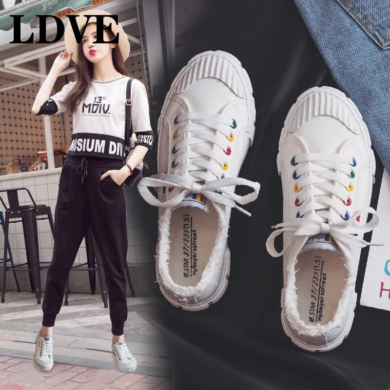 Женская белая парусиновая Обувь На Шнуровке однотонные туфли Zapatillas Deportivas Mujer