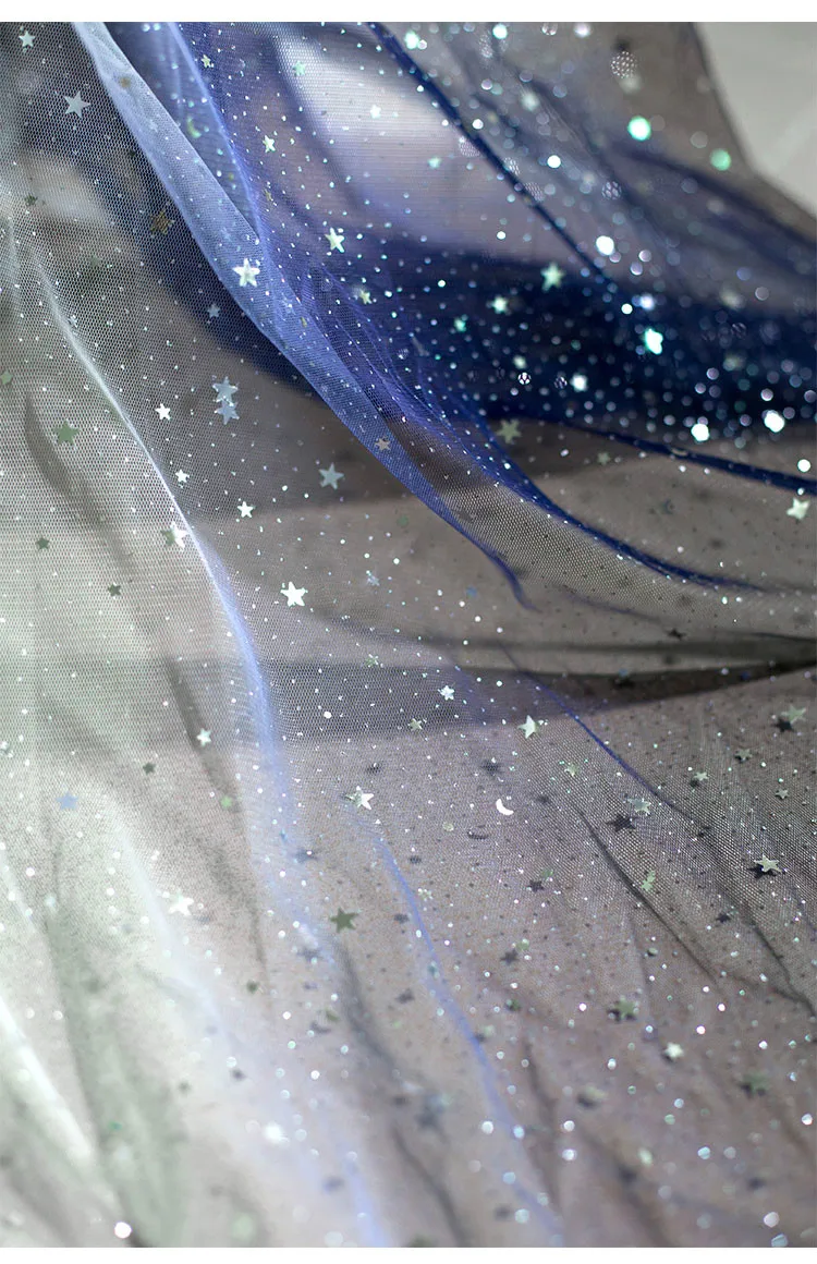 Soft Fabric Chiffon Fabric Sheer Dancing Dress Material Blue White Gradient Stars Gauze Sequin Mesh