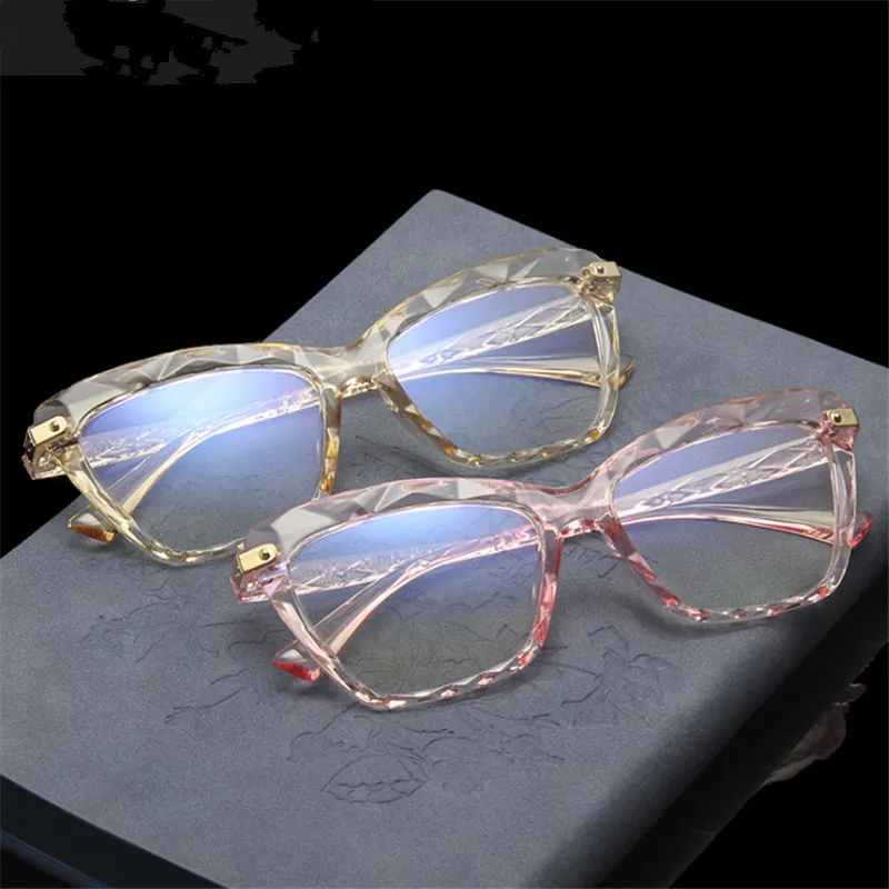 

XojoX Optical Blue Light Glasses Women Spectacles Frames Transparent Eyeglasses Polygonal section PC Ultralight Fake Glasses