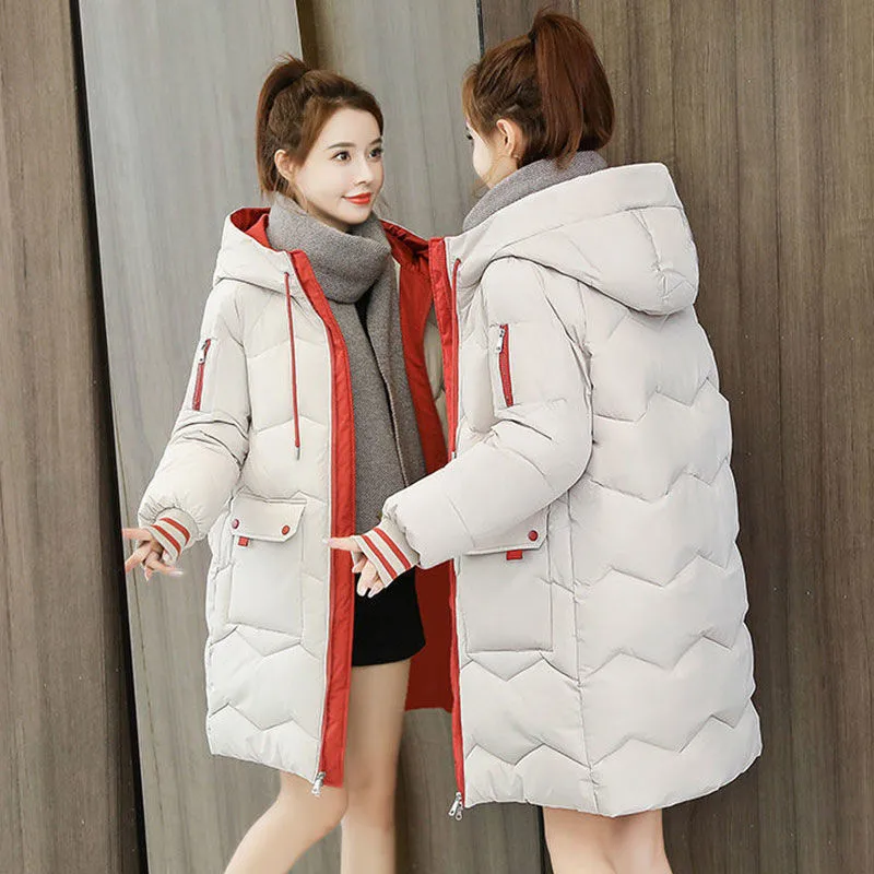 

2022 New Women Parkas Winter Jacket Hooded Warm Long Coat Parka Cotton Padded Basic Jacket Female Casual Outwear P968