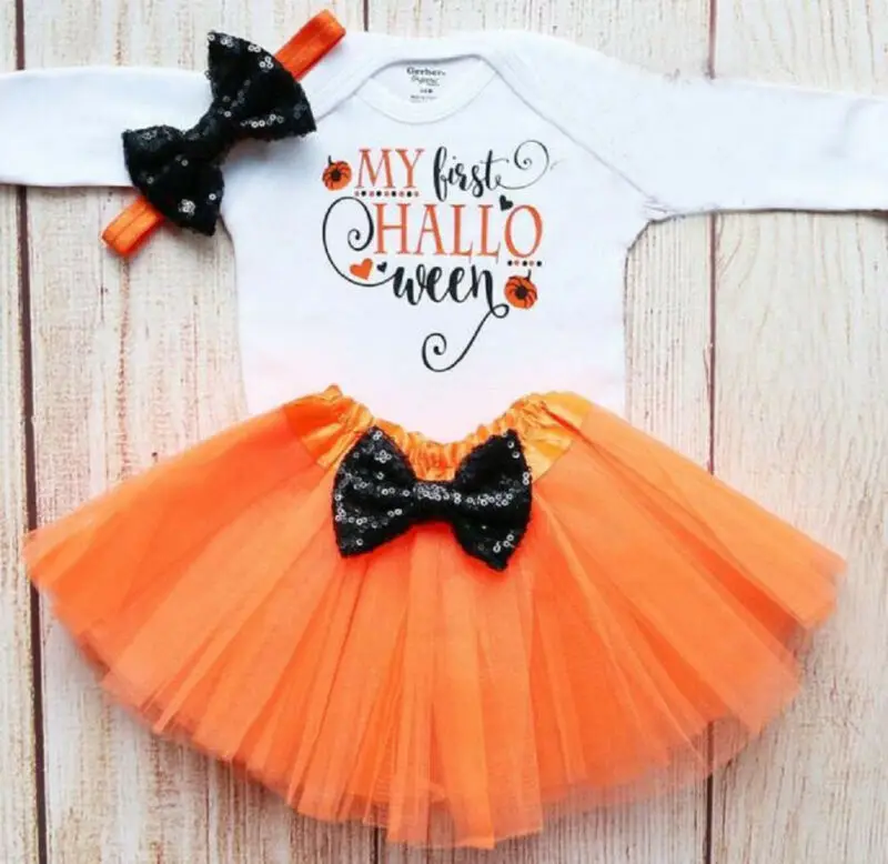 

Emmababy 3pcs Set 2019 Baby Spring Autumn Clothing 3-18M Newborn Baby Girl Romper Tutu Skirt Headband Halloween Clothes Outfit