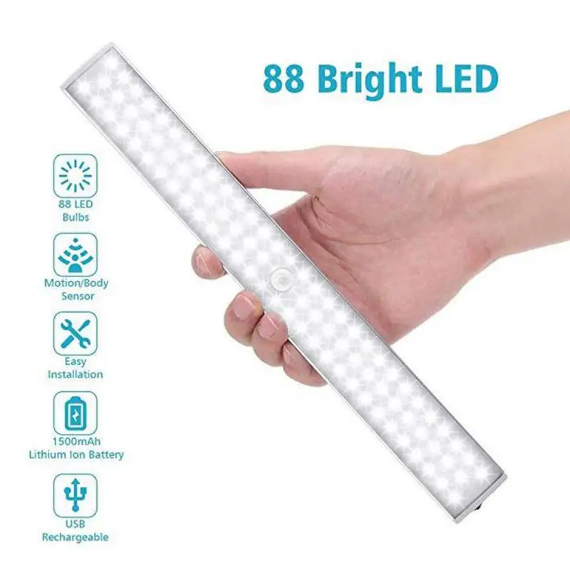 Motion Sensor Night Light Home Potable Chargable 88 LED Nightlamp Infrared Motion Detector Closet Lights Wall