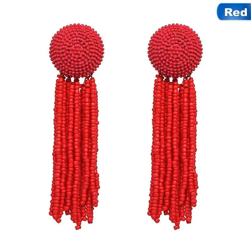 Модные полимерные серьги в богемном стиле с кисточками и бусинами, модные серьги-капли с бахромой, ювелирные изделия для женщин, женские серьги, Мода - Окраска металла: Красный