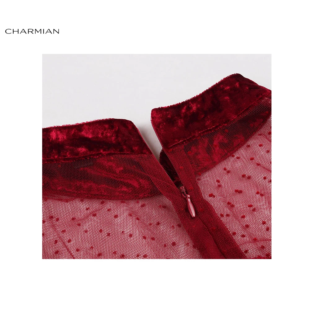 Charmian женское винтажное прозрачное Сетчатое сплайсированное бархатное платье миди с лифом в форме сердца и высокой талией
