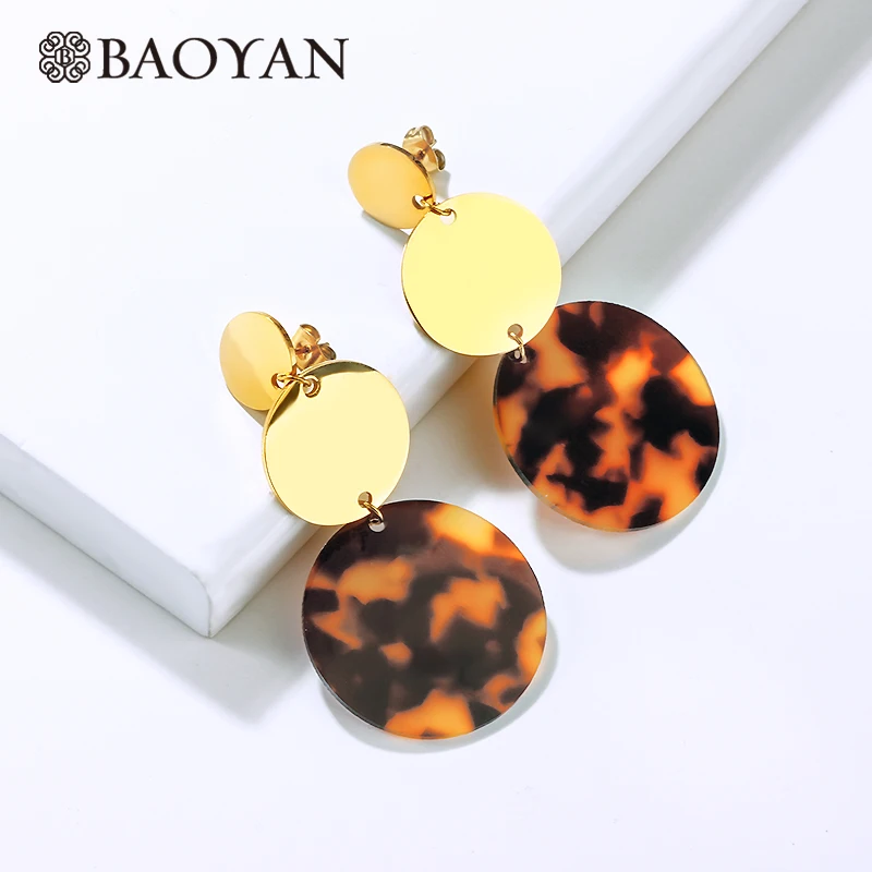 Earrings Baoyan модное украшение с леопардом набор женский подарочный ювелирный набор большой золотой круглый из нержавеющей стали свадебные комплекты украшений для женщин - Окраска металла: Earrings