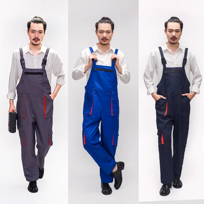 

Men's cargo pocket work overall workwear Bib Overall twill multi pocket working mechanic coverall working uniforms work jumpsuit