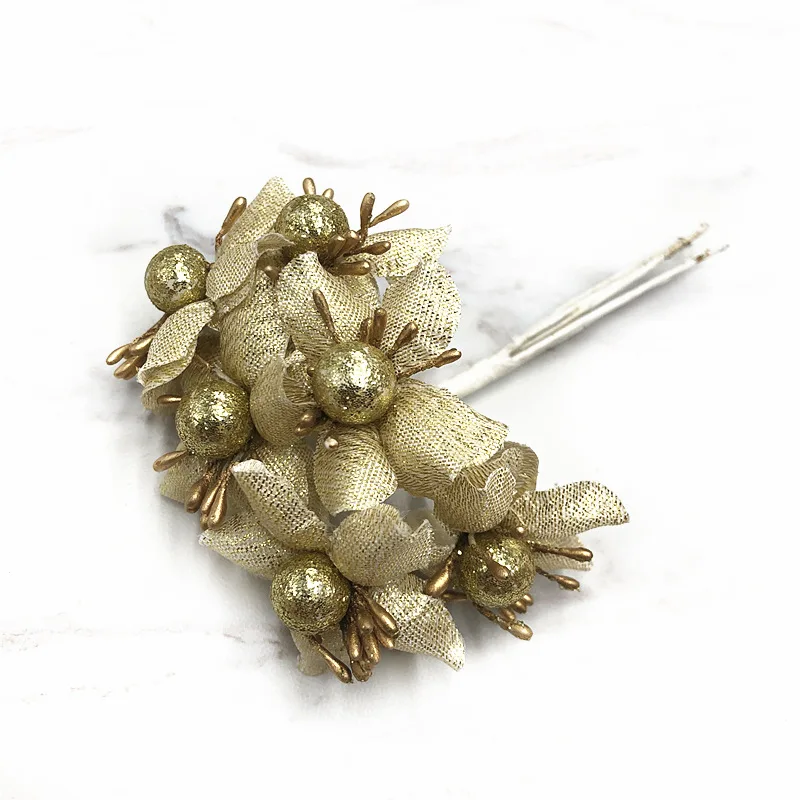 SMARIHAS 6PCS silk gold and silver Artificial rose bouquet handmade decoration shoes and hats clothing DIY wall stickers flowers - Цвет: Gold