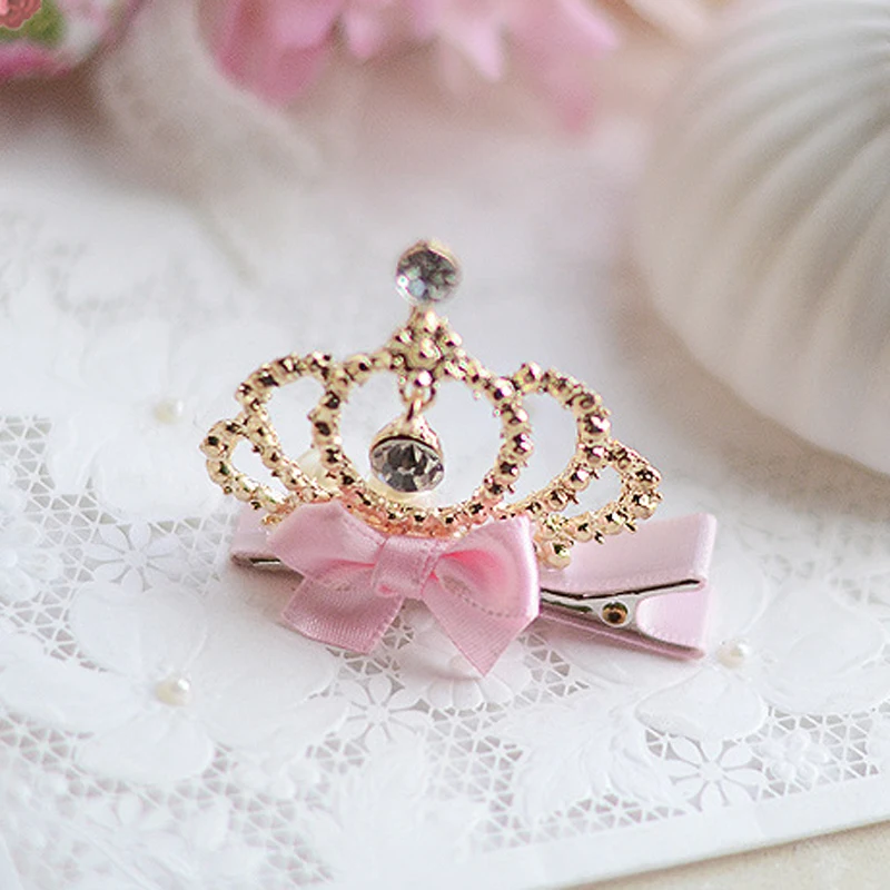 EZONE Girls Crown Hair Clip Diamond Trimmed Crown Princess Hair Lace Pearl Shiny Star Hairpin Girls Hair Accessories Party Decor