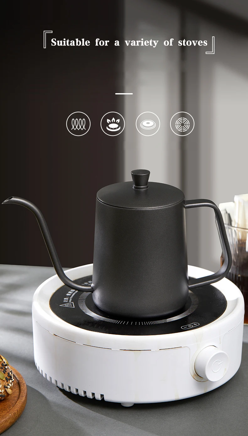 Drip Kettle 350ml 600ml Hand Make Coffee Tea Pot Non-stick Coating Food Grade Stainless Steel Gooseneck Drip Kettle Thin Mouth