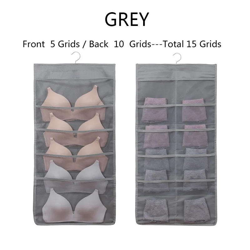 Grey 15 grid-1piece Подвесной Органайзер Ткань Оксфорд настенный шкаф Органайзер большой емкости двойной нижнее белье носки для хранения карманы шкафы сумка шкафчик Po - Цвет: Grey 15 grid-1piece
