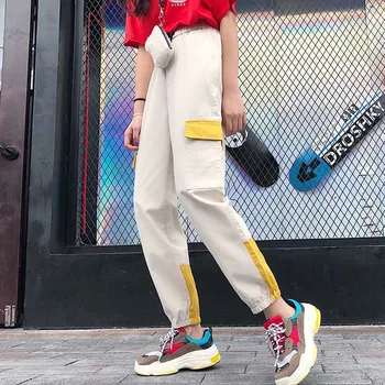 

Autumn All-match Solid Color Stitching Design Pants Women Pants High Waist Casual Hip Hop Streetwear Trousers Female Sweatpant