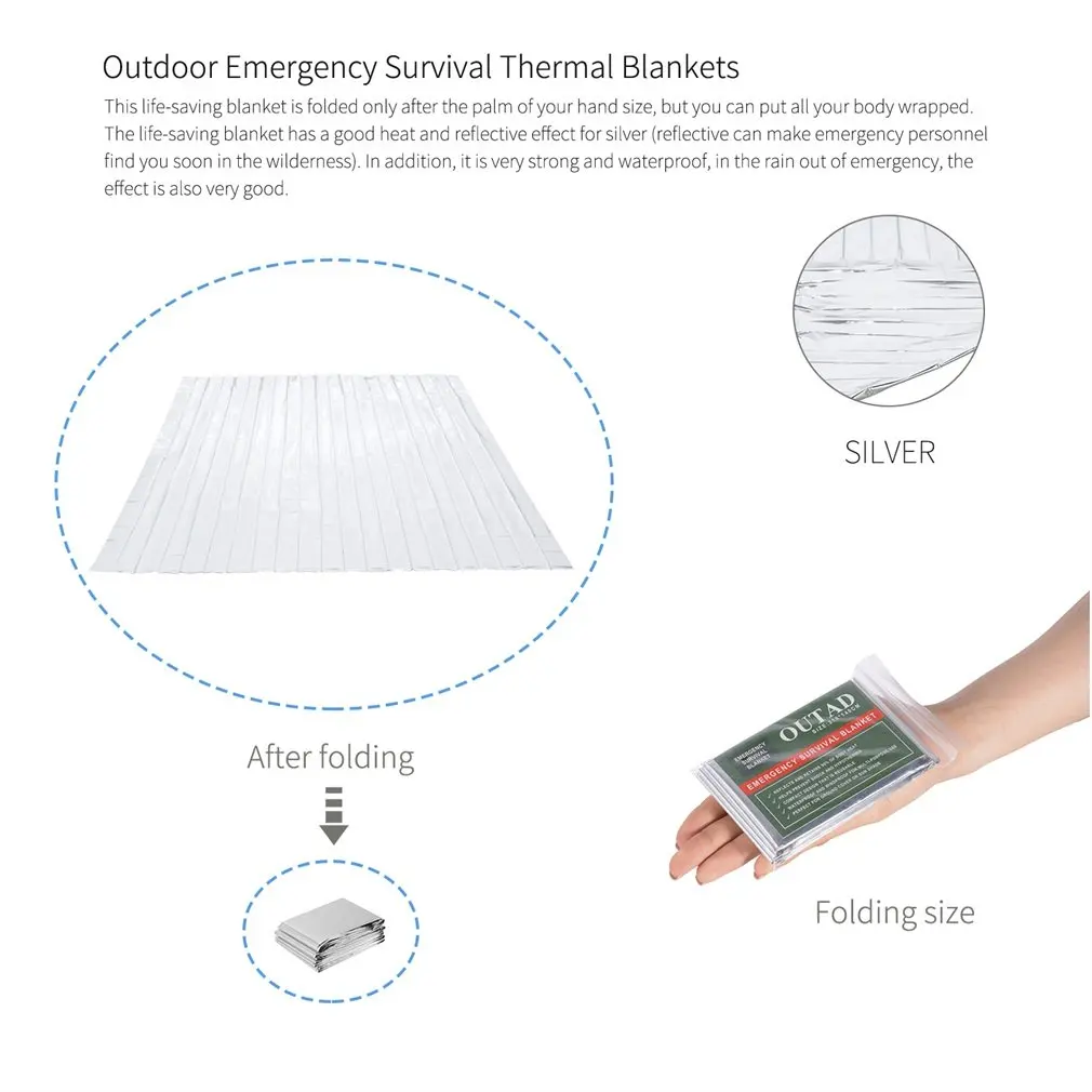 OUTAD 10 упаковок, термоодеяло для аварийного выживания, водонепроницаемое ветрозащитное многоразовое одеяло для первой помощи, защита от солнца, наземное покрытие