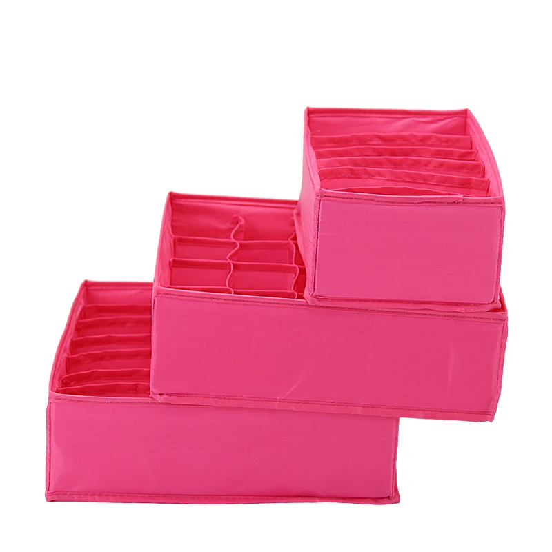Rose Oxford Washable Folding Storage Box Drawer 3pcs/set Underwear Sock Bra Tie Organizer Box Closet Organizer Container Home Storage - Цвет: Rose