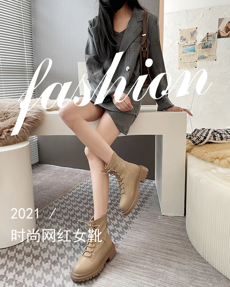 Ankle Boots for Women 2021Autumn Winter Motorcycle Boots Thick