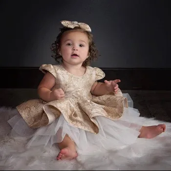 

Children Spanish Clothing Girls Boutique Gold Princess Evening Dress Baby Birthday Baptism Ball Gowns Toddler Eid Dresses