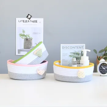 

Handmade Cotton Rope Woven Storage Basket Desktop Cosmetic Storage Basket Household Sundries Storage Box