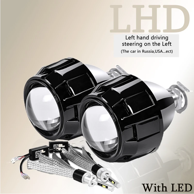 2,5 дюймов Мини объектив проектора H1 Светодиодная лампа HID Bi Xenon головной светильник с черным серебристым корпусом H4 H7 адаптер для фар стайлинга автомобилей - Цвет: 2x LHD Black H1 Led