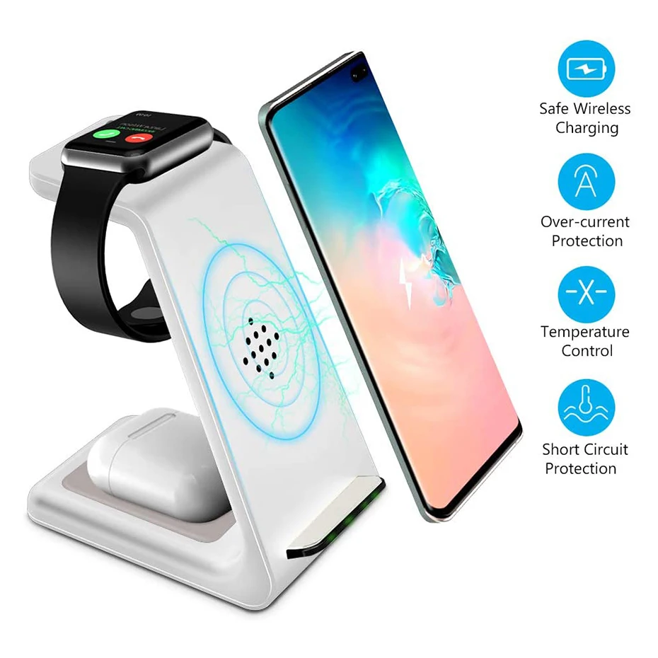 Rápido sem Fio Suporte para Iphone Carregador sem Fio para Apple 3 em 1 Bonola Branco Chargeing xs 8 Airpods Pro Doca Ver 5 4 3 2 1 11 - 3 8 airpods pro doca carregador sem fio para apple watch 5 4 3 2 1
