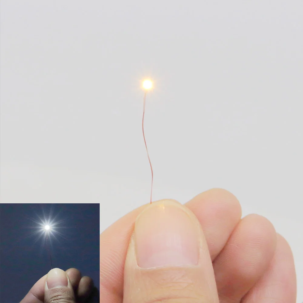 0.1mm Wired Chip Led SMD 0201/0402 3V Led Lamp Models Train Pre-soldered Micro Litz