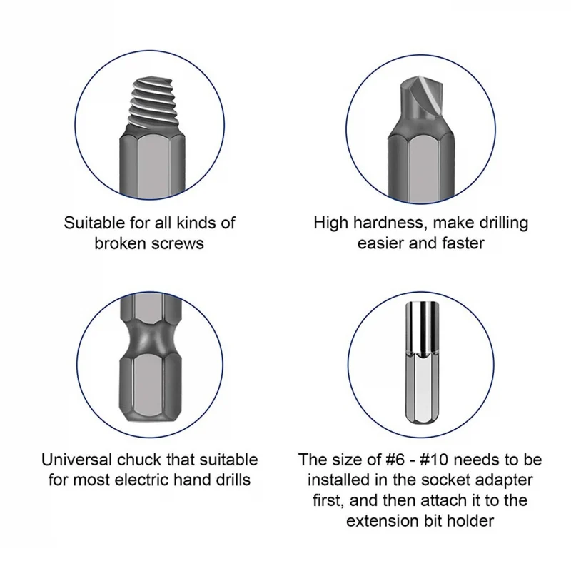22PCS High Speed Steel Screw Extractor Drill Bit Guide Broken Bolt Stud Screw Remover Vehicle Repair Tool Portable Hand Tools