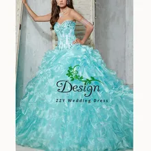 Небесно-Голубой возлюбленный вырез органза платья для выпускного аппликации отделанный бисером ЯРУСНЫЙ на заказ vestidos de quinceagnera