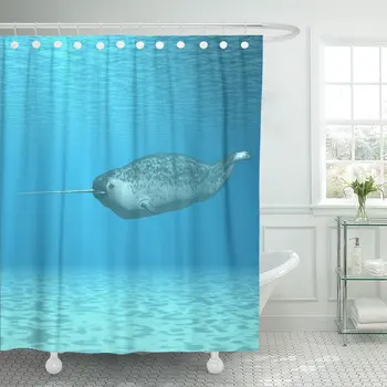 

Monoceros Narwhal Monodon Whale Animal Arctic Digital Shower Curtain Waterproof 72 x 72 Inches Set with Hooks