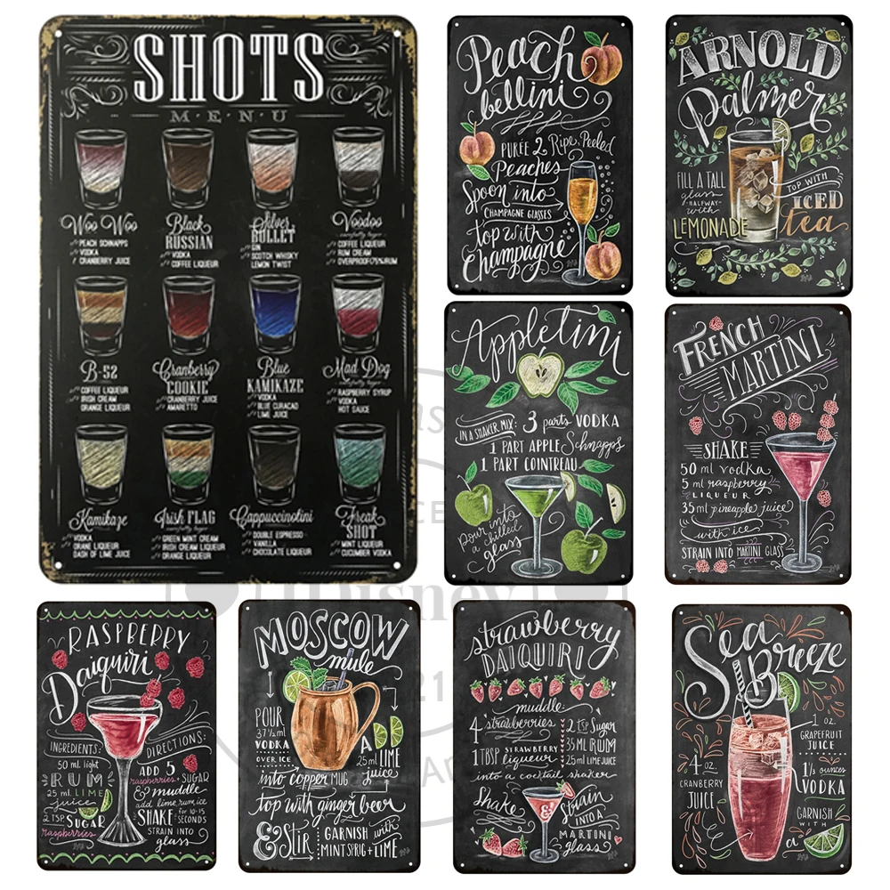 Adesivi Murali Vintage Gin & Tonico In Latta Poster Decorazione Retro Cuba Nibito Cocktail Targa In Metallo Targa Tiki Bar Cucina Decor