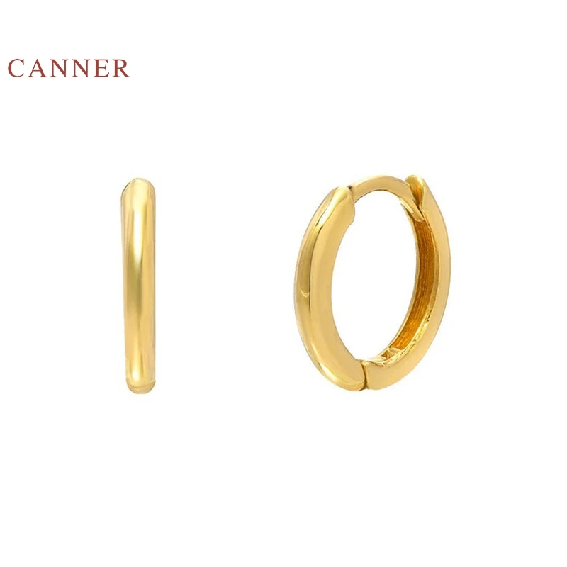 

CANNER Real 925 Sterling Silver Earrings For Women Glossy Circle Earrings Hoops Zircon Diamond Korean Gold Jewelry Pendientes