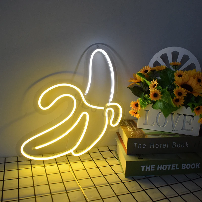 

HDJSign Banana led neon sign phrase Transparen led pink blue Custom light neones display home wall decor
