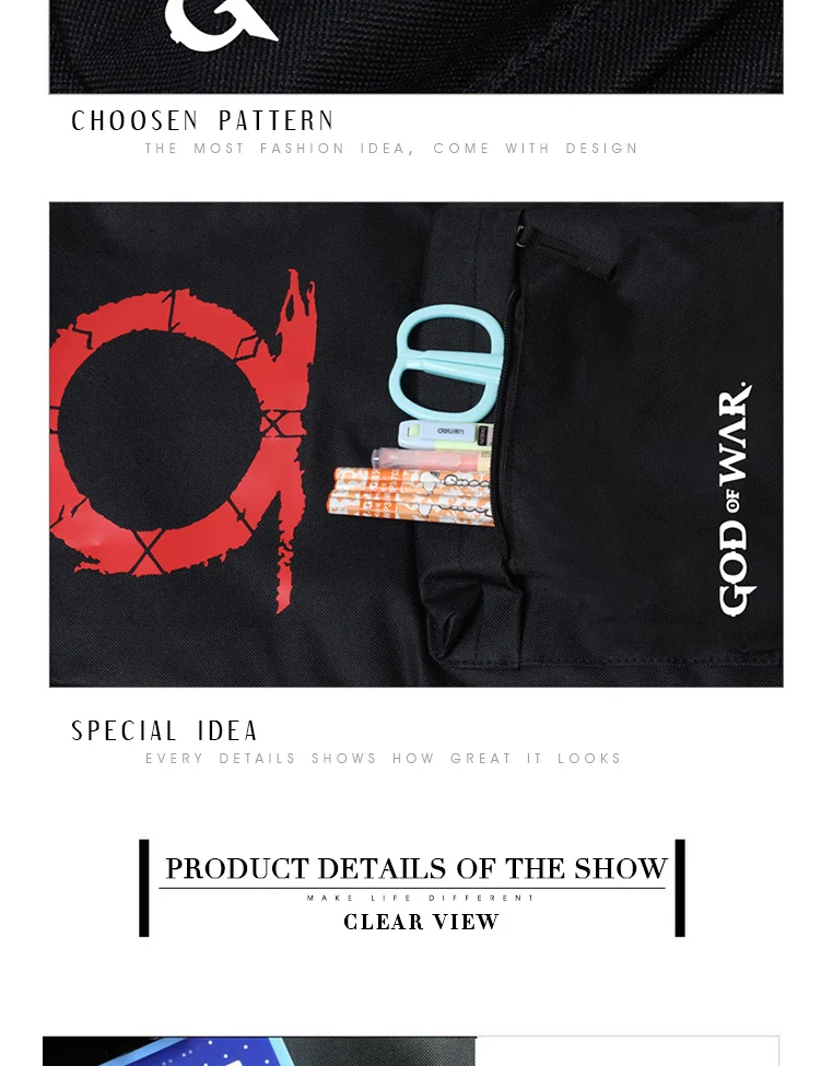God of War 4 Backpack Kratos Design Daypack for Teenagers Adults Shoulder Bag (8)