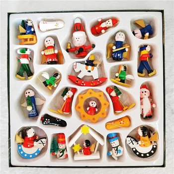 

Christmas Miniature Wood Ornaments Decoration Mini Christmas Ornament Set of 24 Pieces YU-Home