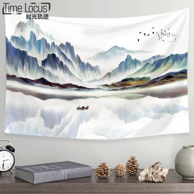 

Natural Scenery Mountain Wall Tapestry Hanging Ink Painting Pattern Home Decor Room Living Bedroom Throw Blanket Mat 130*150cm