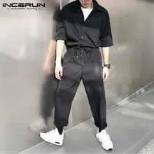 Модные мужские комбинезоны, комбинезон с коротким рукавом, однотонный Карго, комбинезон на пуговице, джоггеры, уличная, свободные, шикарные, мужские повседневные штаны INCERUN