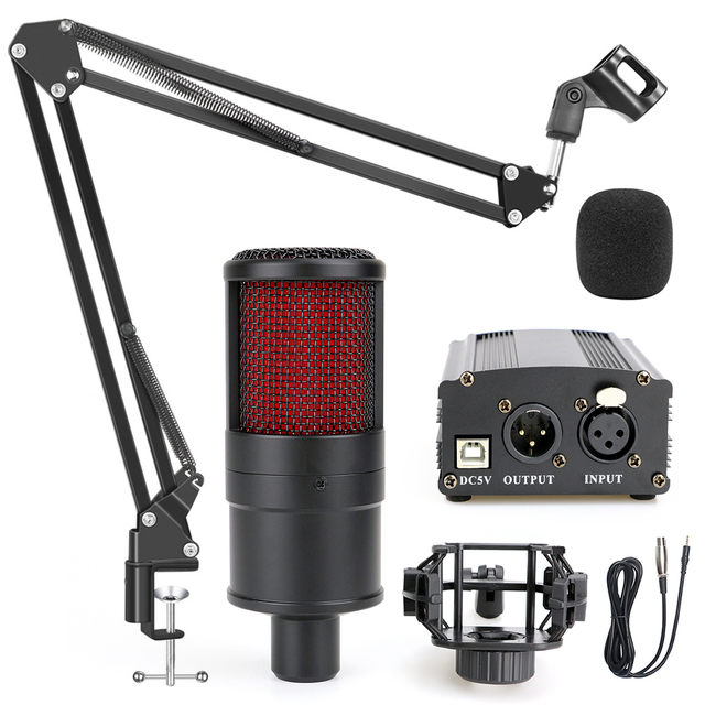 Profession Condenser Microphone Studio for PC Computer Streaming Recording Microphone Sound Card Phantom Power Mic Gaming